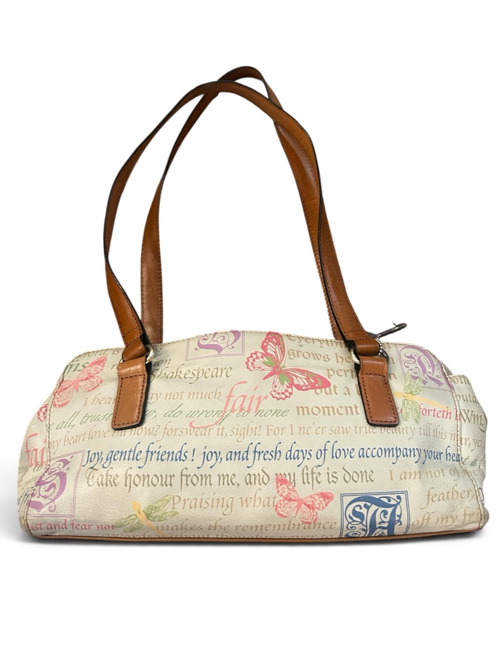 Fossil Vintage Shakespeare Leather Baguette Butterfly Bag with Brown Strap Y2K